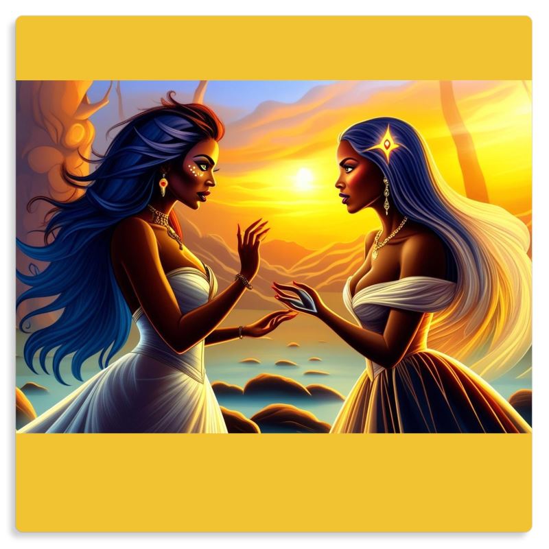 Shadow Sisters Yellow Metal Print Design