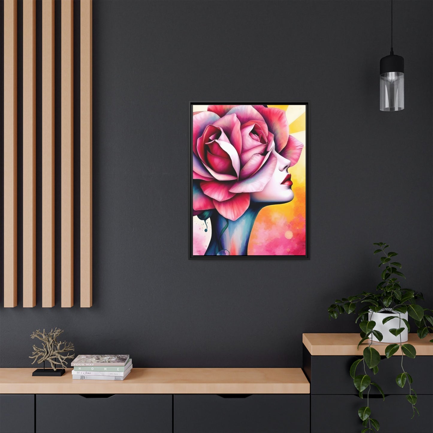 R&RH Framed Wall Art - Vibrant Floral Woman Portrait