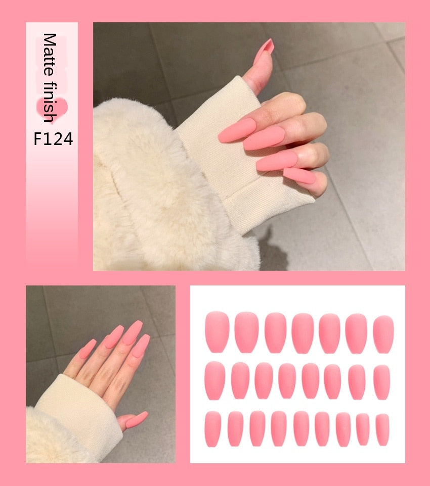 Nail Art Fake Nails Stiletto Tips Clear Press on Long False with Glue Coffin Stick Display Full Cover Artificial Designs Matte