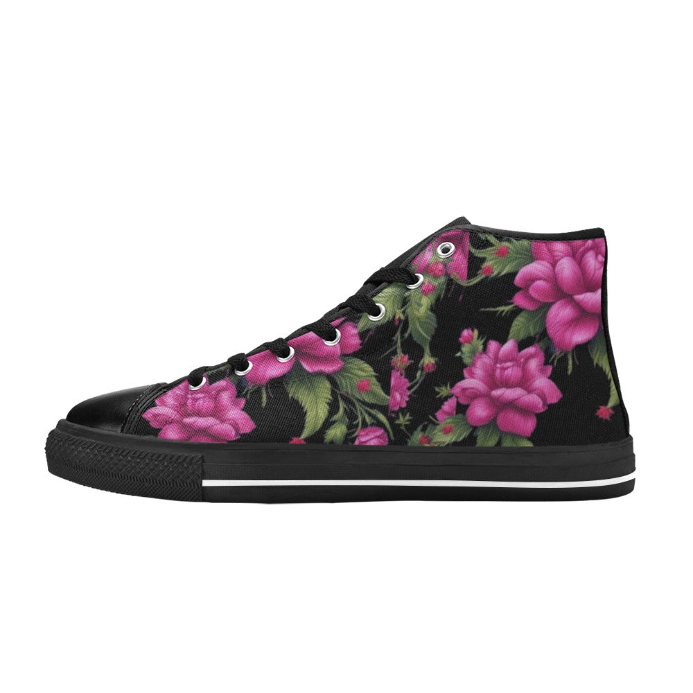 R&RH Fushia Roses Women's Classic High Top Canvas Shoes