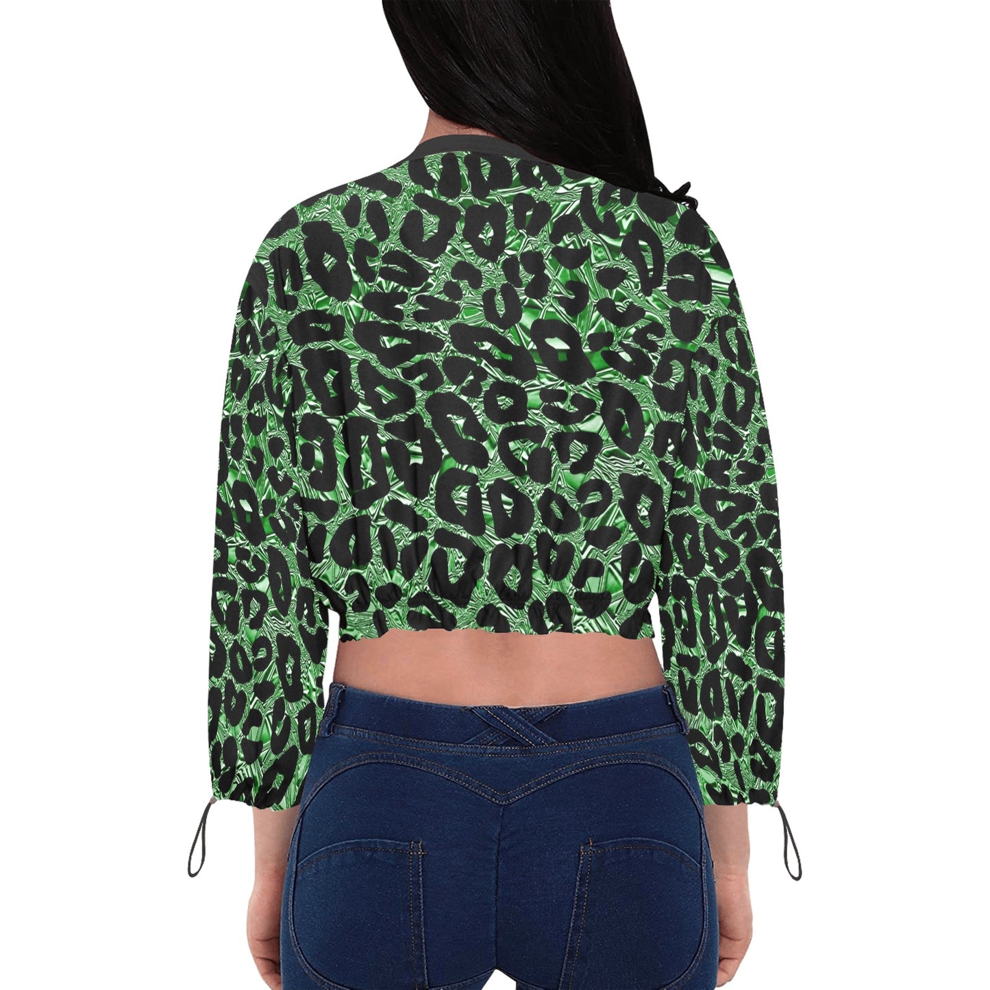 R&RH Womens Cropped Emerald Print Chiffon Jacket