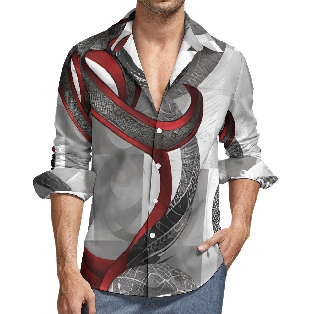 R_RH Silver and Red Casual One Pocket Long Sleeve Shirt - Rich and Rich Homeopportunities 