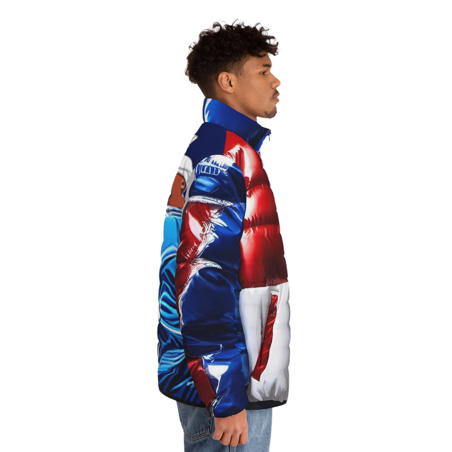 R_RH Red, White, and Blue Basketball Love Men's Puffer Jacket