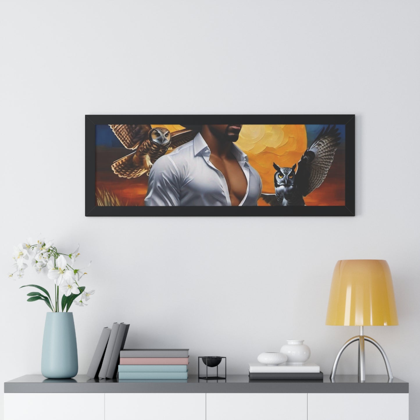 R_RH The Man and Owls  Framed Horizontal Poster