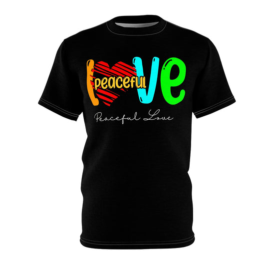 R&RH Peaceful Love Graphic Unisex Black Tee - Colorful Heart Design