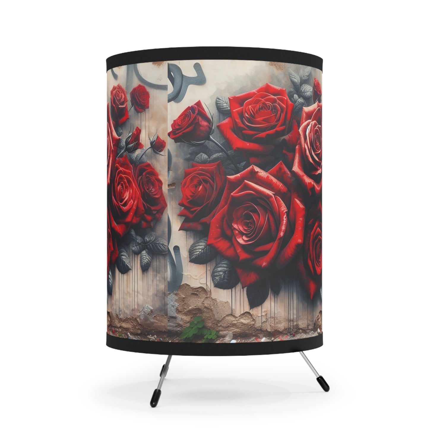 R&RH Elegant Floral Red Tripod Lamp - Vintage Red Roses Design