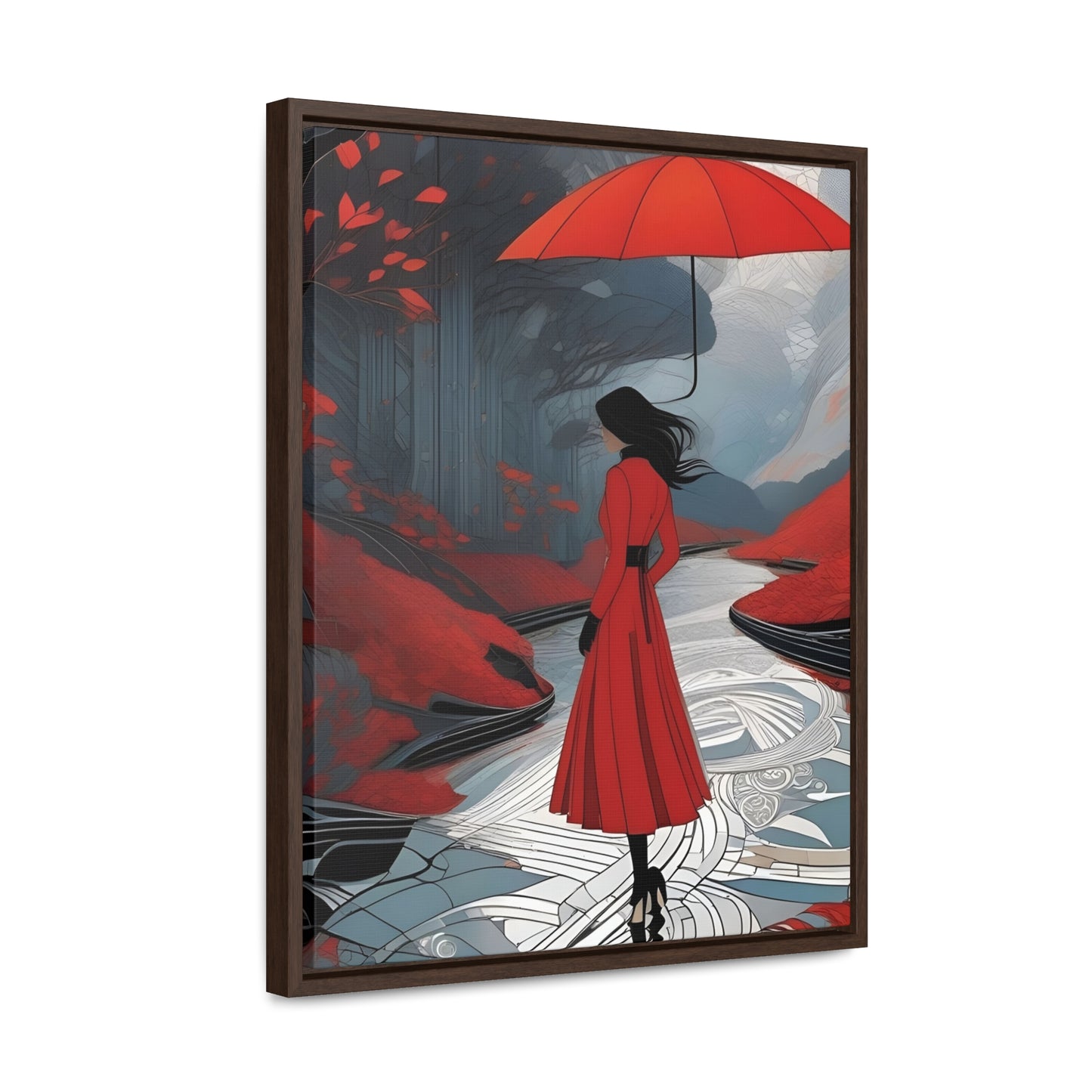 R&RH Red Umbrella Art Canvas Wrap - Elegant Wall Decor for Home