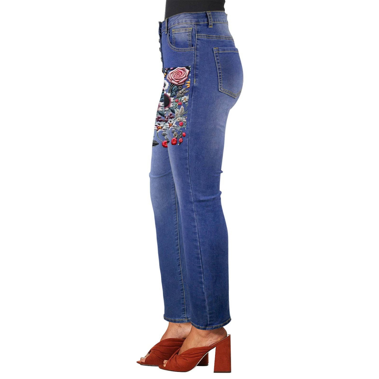 R&RH Embroidery Floral Design Womens Jeans