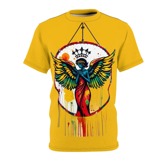 R&RH Colorful Angel Graphic Tee | Unisex Mustard Yellow T-Shirt for Art Lovers