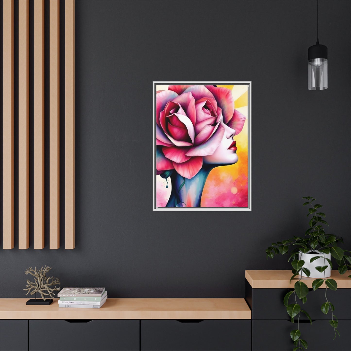 R&RH Framed Wall Art - Vibrant Floral Woman Portrait