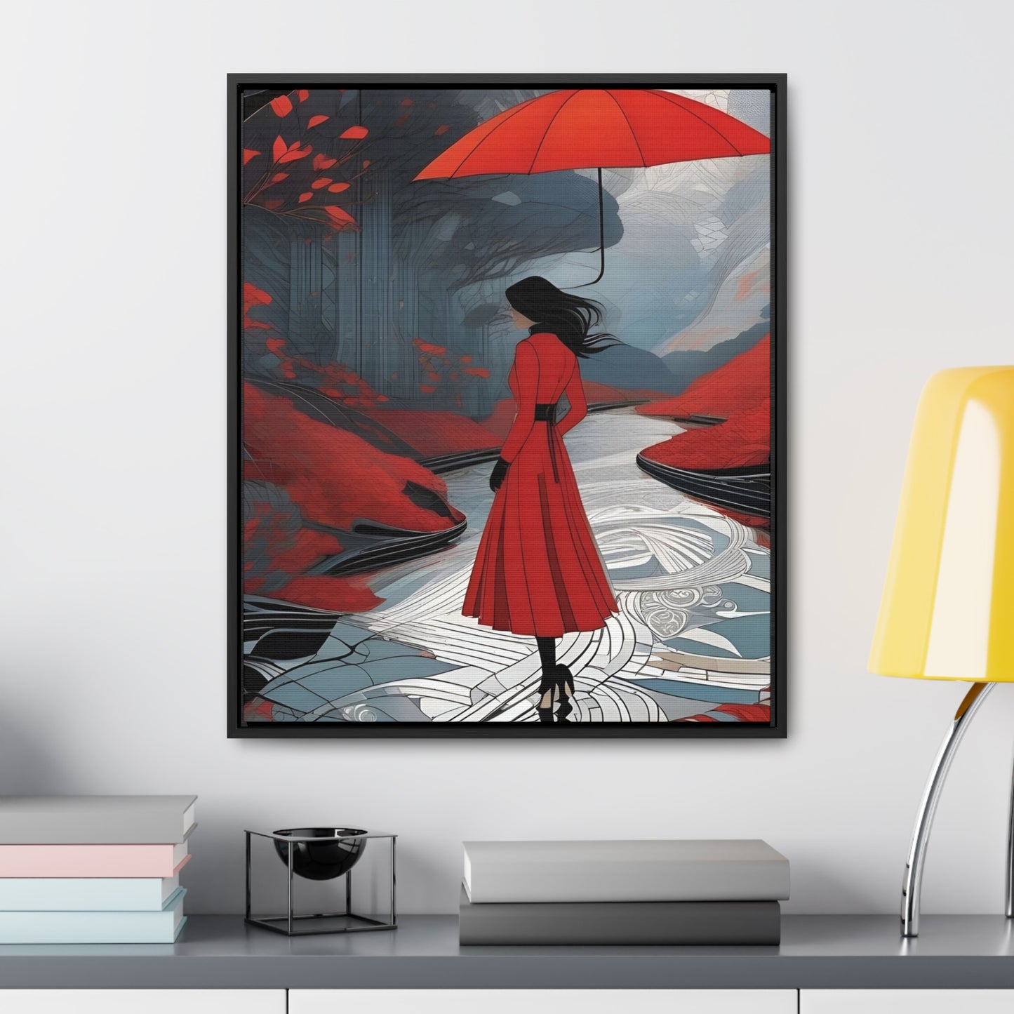 R&RH Red Umbrella Art Canvas Wrap - Elegant Wall Decor for Home