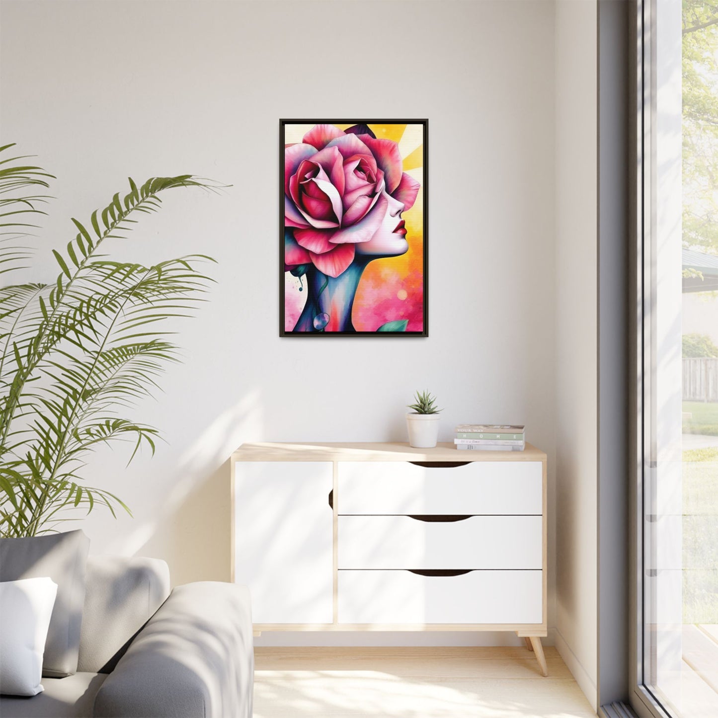 R&RH Framed Wall Art - Vibrant Floral Woman Portrait