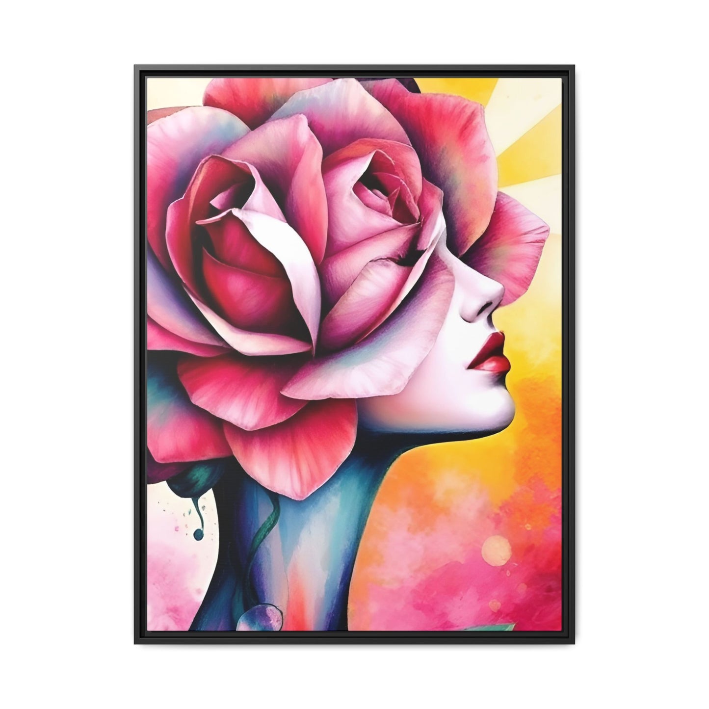 R&RH Framed Wall Art - Vibrant Floral Woman Portrait