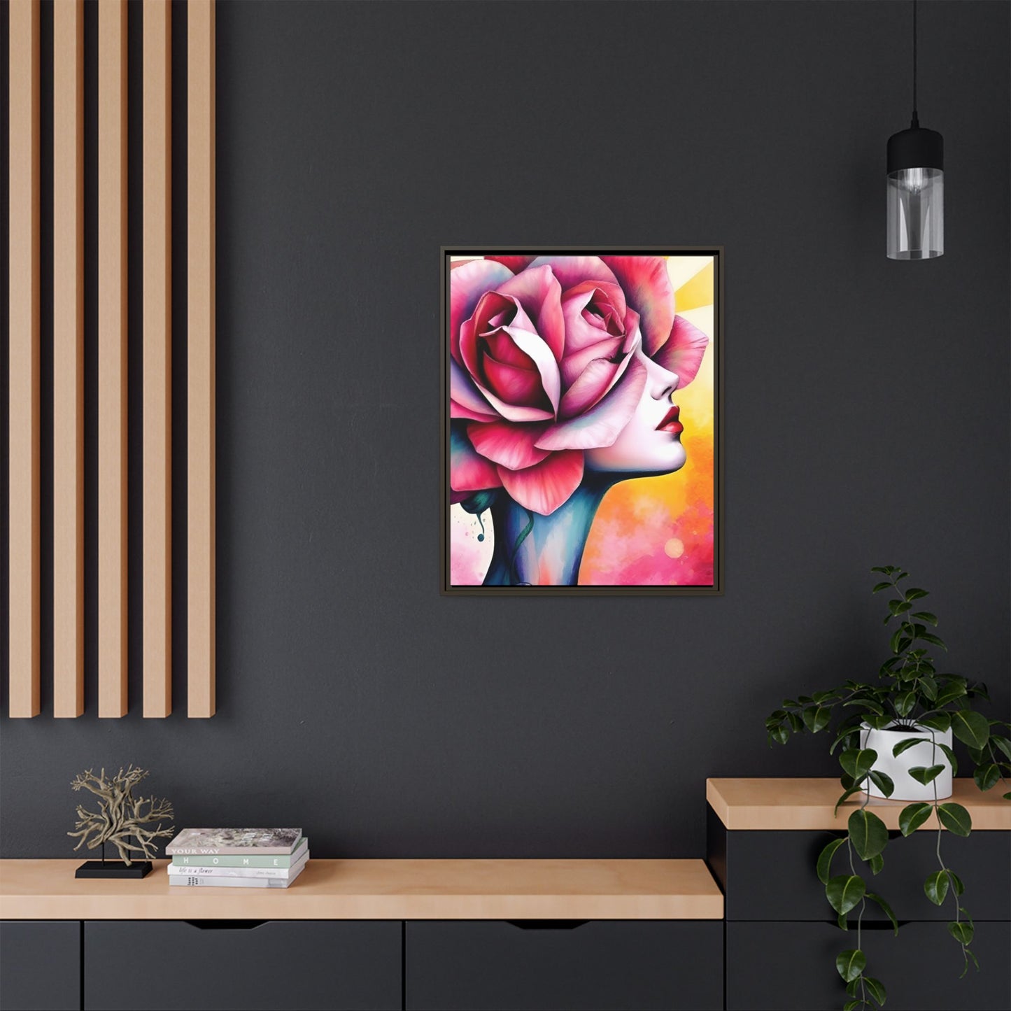 R&RH Framed Wall Art - Vibrant Floral Woman Portrait