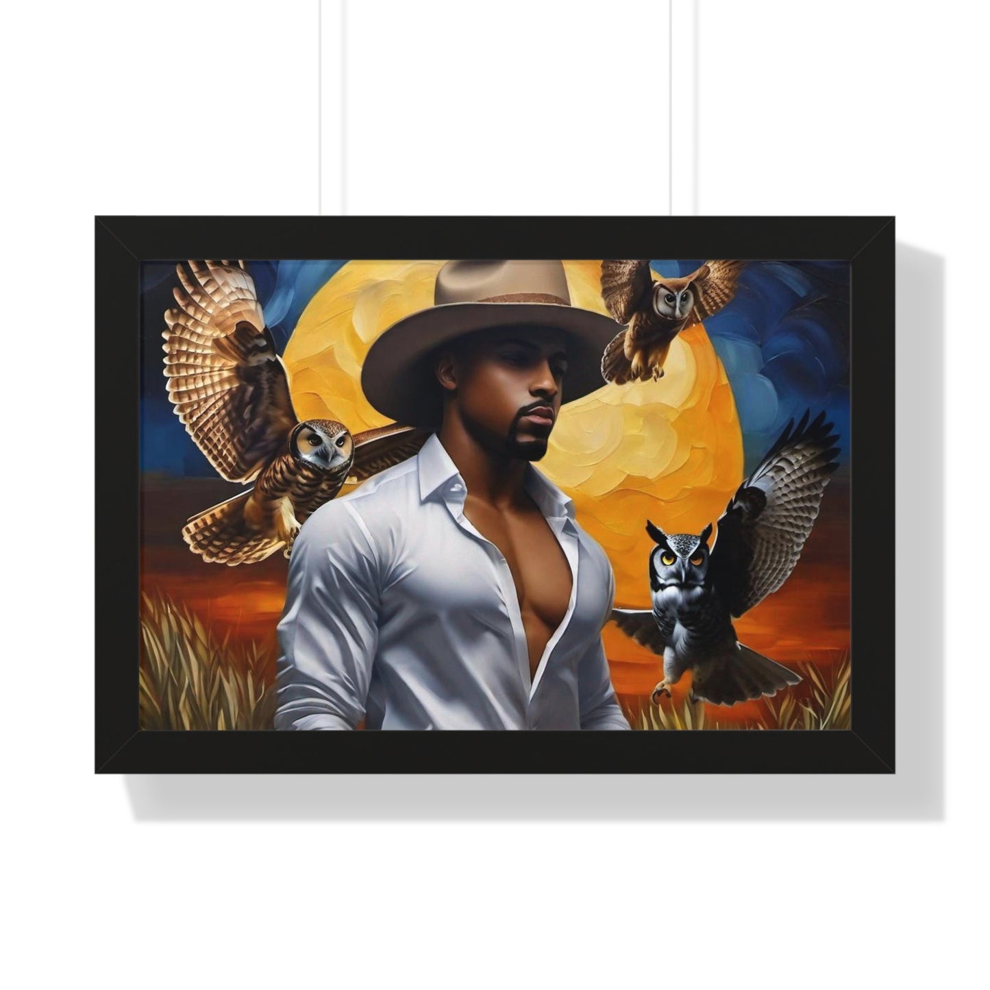 R_RH The Man and Owls  Framed Horizontal Poster