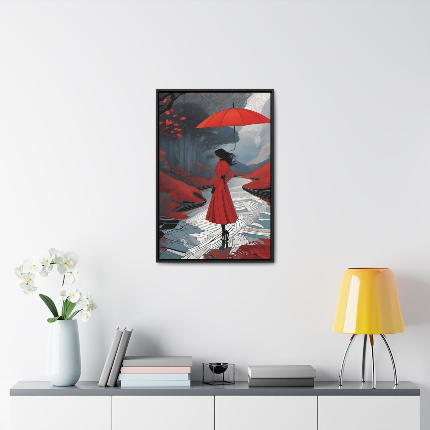 R&RH Red Umbrella Art Canvas Wrap - Elegant Wall Decor for Home