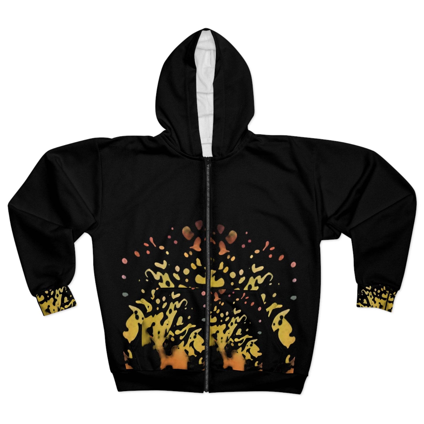 R&RH Vibrant Flame Unisex Zip Black Hoodie - Trendy Streetwear for All Occasions