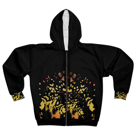 R&RH Vibrant Flame Unisex Zip Black Hoodie - Trendy Streetwear for All Occasions