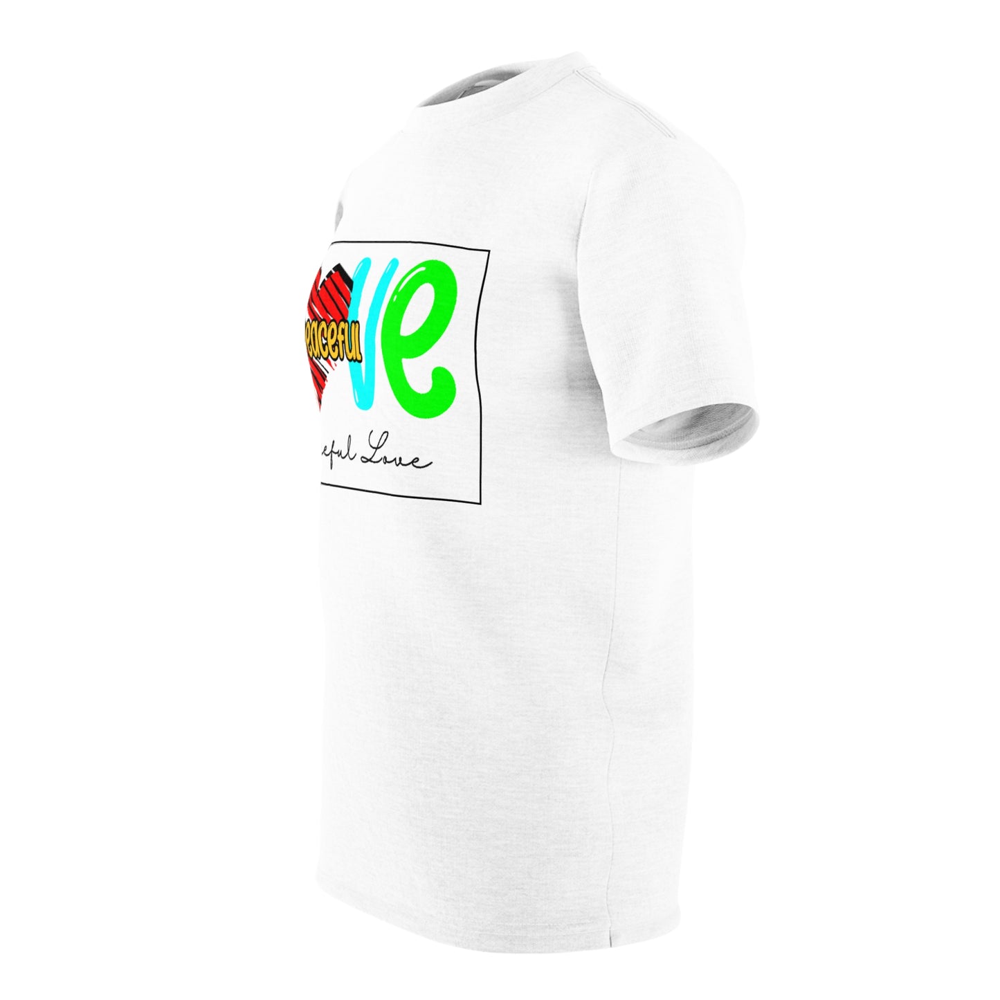 R&RH Peaceful Love Unisex White Tee - Colorful Heart Design for Positive Vibes