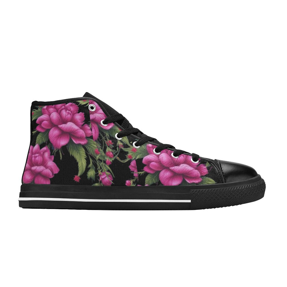 R&RH Fushia Roses Women's Classic High Top Canvas Shoes