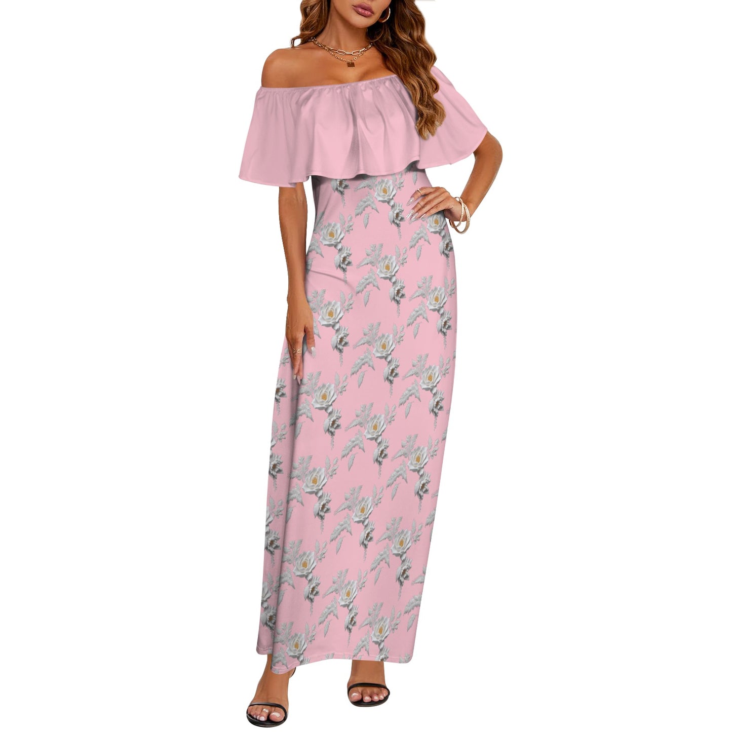 R&RH Rose Women's Flower Off Shoulder Dress