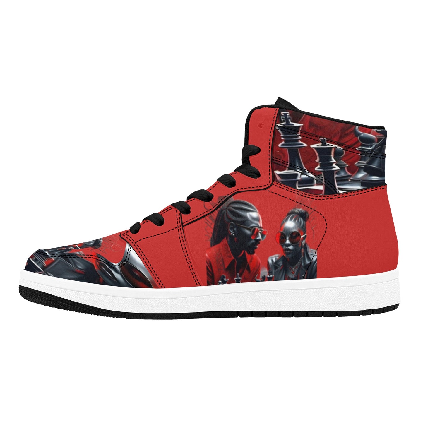 R&RH Chess Game Women's High Top Black and Red Sneakers