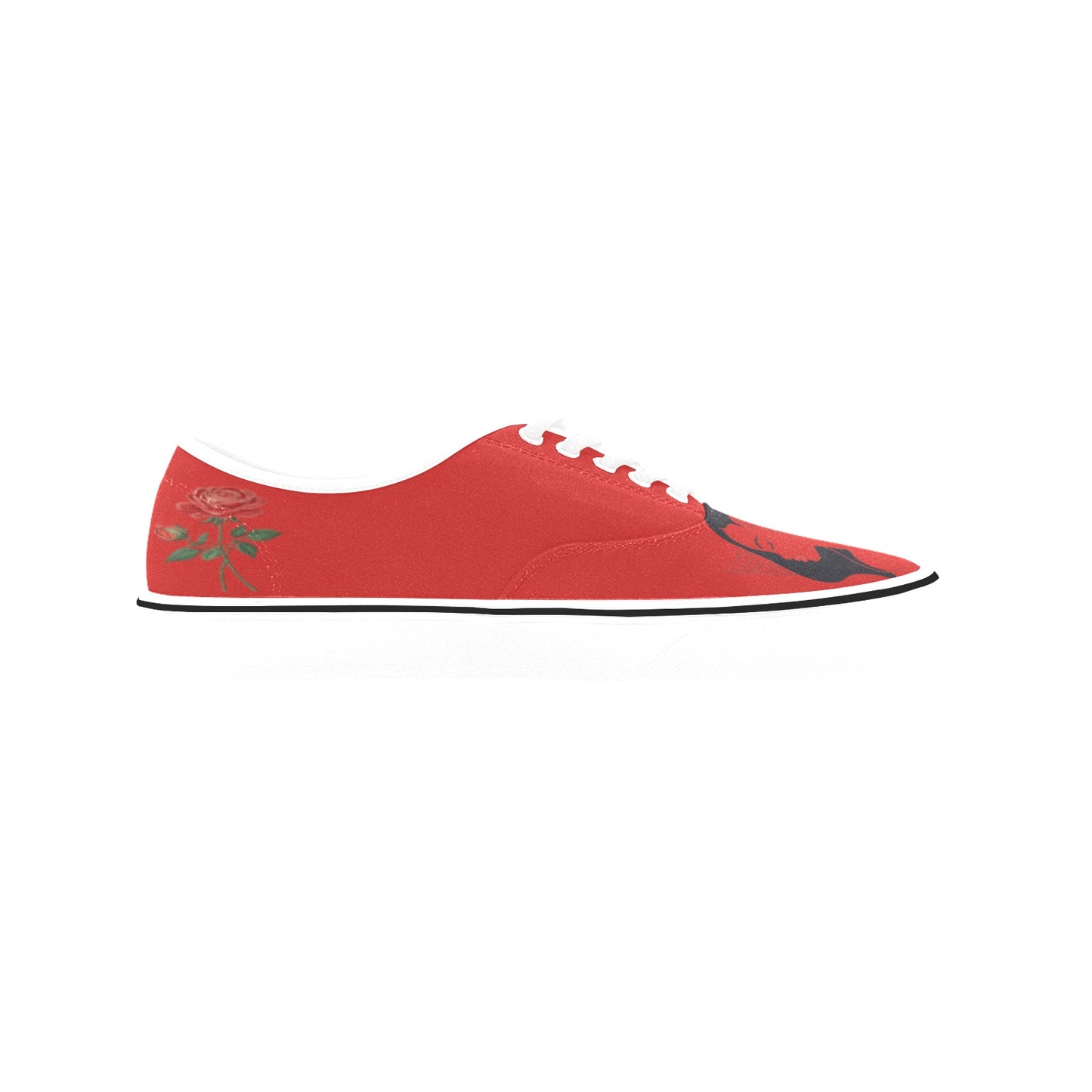 R&RH Woman With Rose Womens Red Low Top Designer Sneakers Classic Women's Canvas Low Top Shoes (Model E001-4)