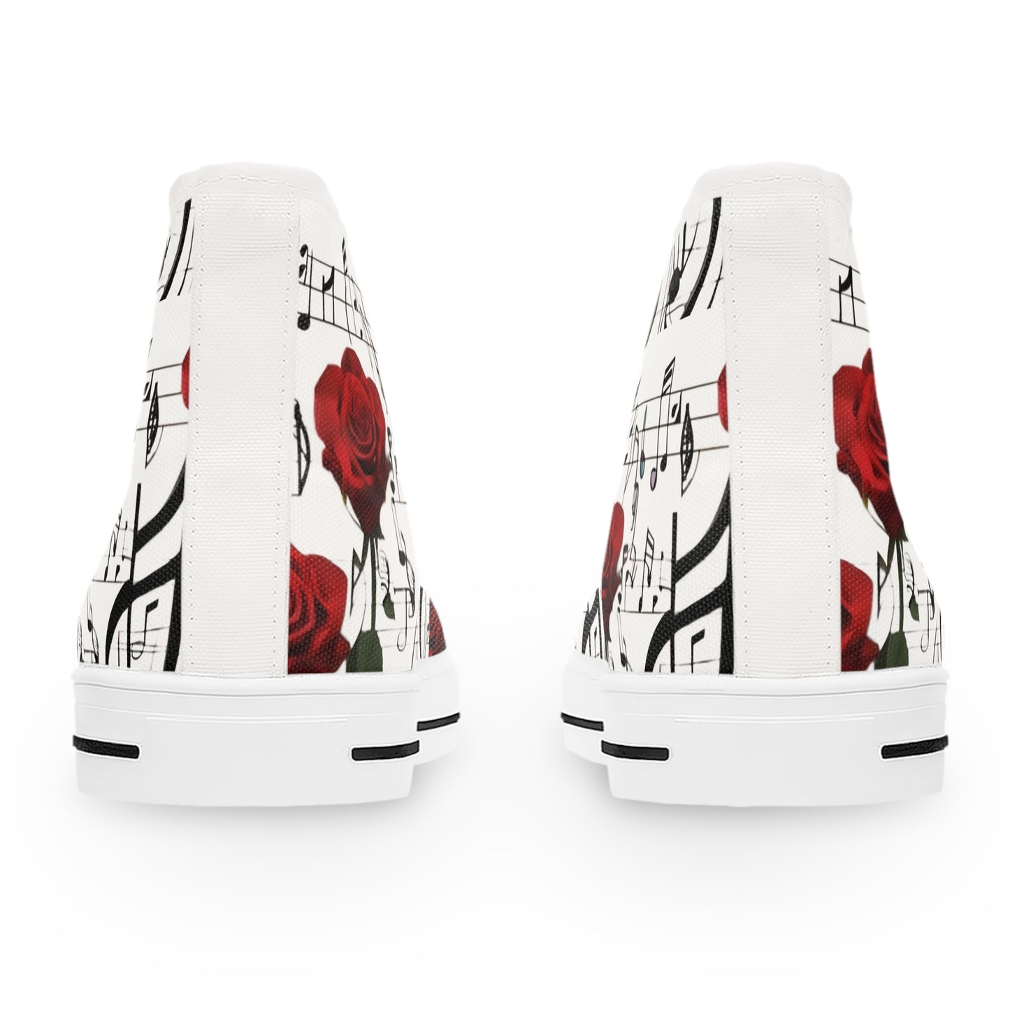 R&RH Elegant Music Note High Top White Sneakers with Rose Design