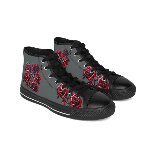 R&RH Women's Classic Red Roses Grey Sneakers - Stylish & Comfortable Footwear for Everyday Wear