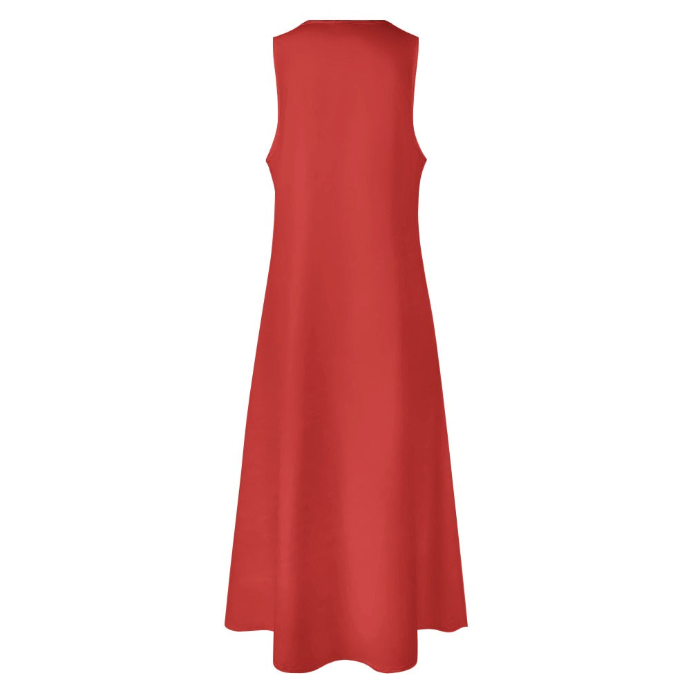 R&RH Red Sleeveless Long Dress With Pockets