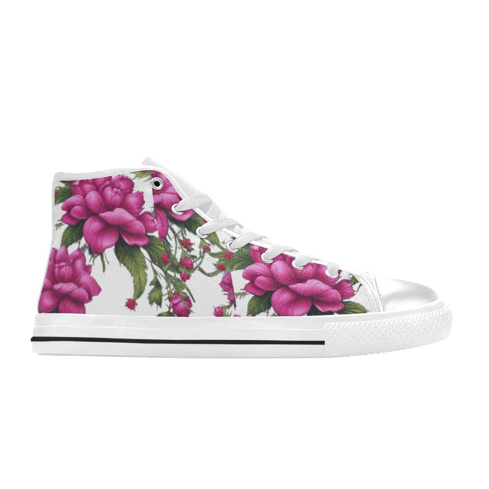 R&RH Fushia Roses Women's Classic High Top Canvas Shoes