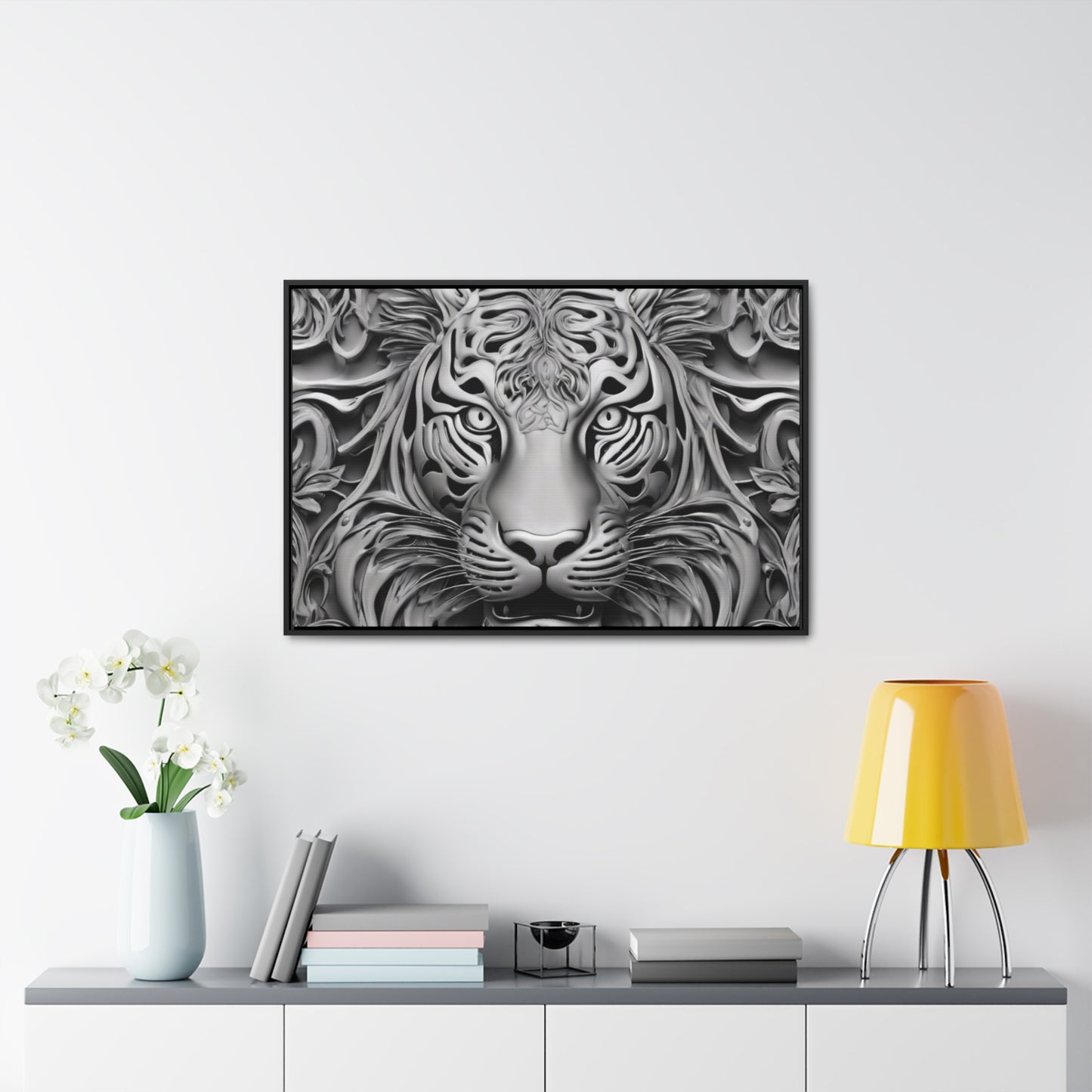 R&RH Black and White Lion Gallery Canvas With Horizontal Frame