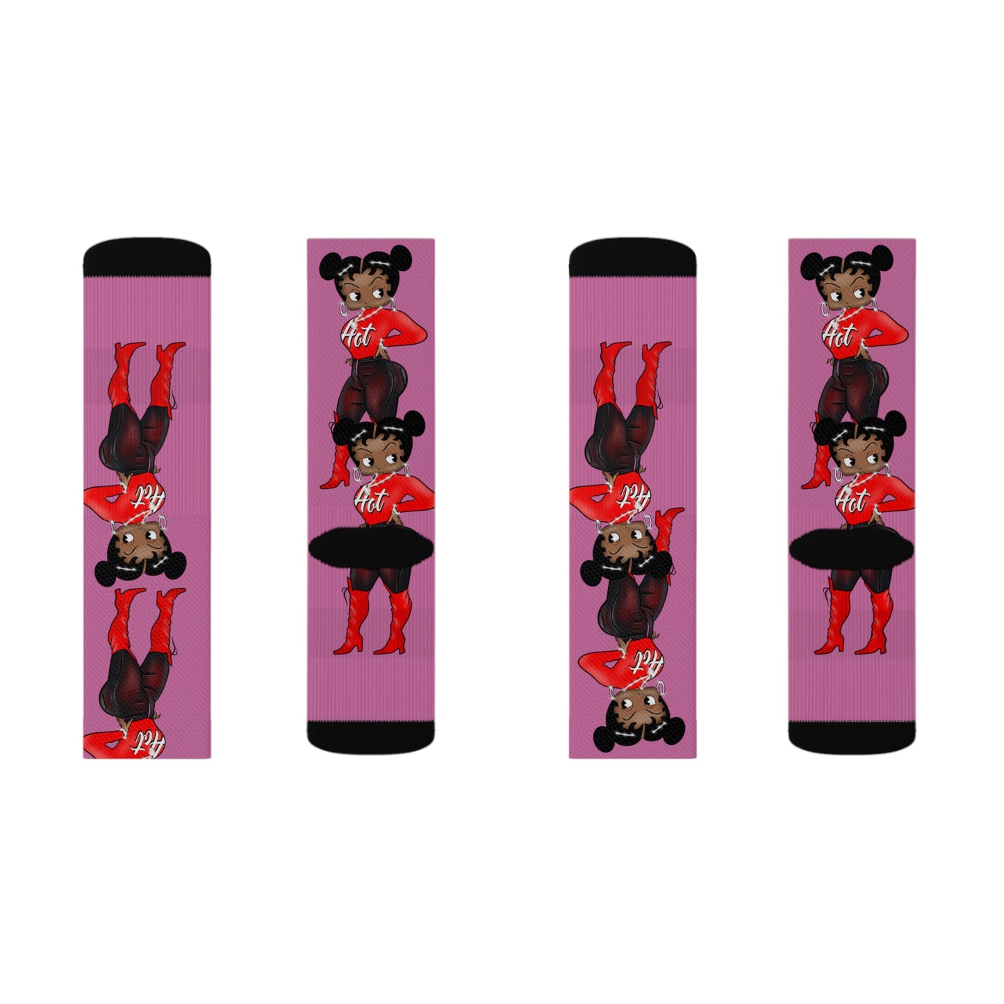 R_RH Pink Caricature Sublimation Socks