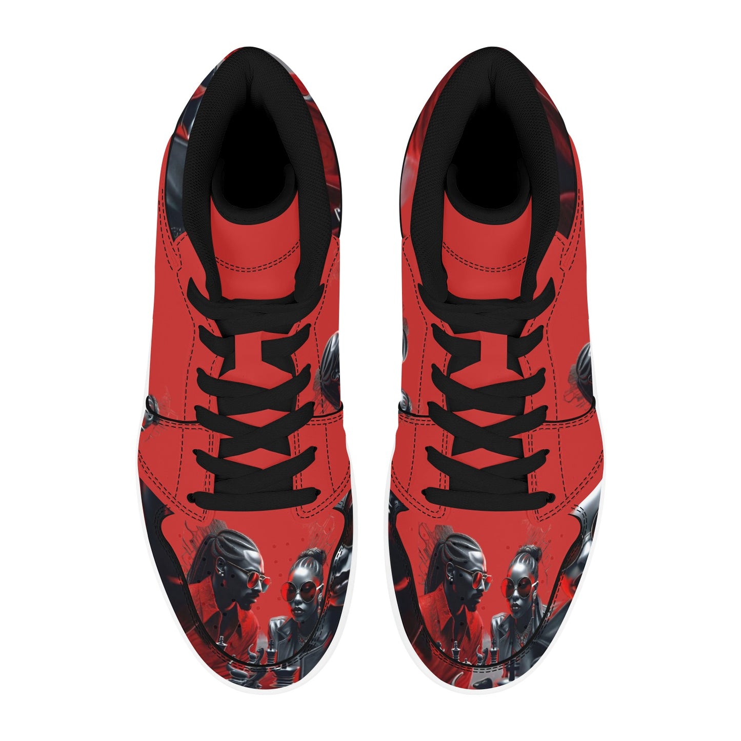 R&RH Chess Game Women's High Top Black and Red Sneakers