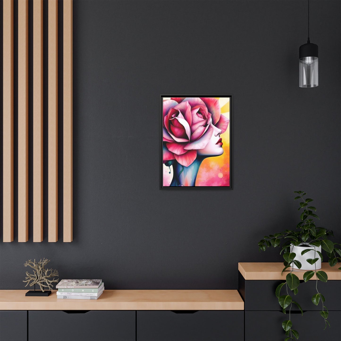 R&RH Framed Wall Art - Vibrant Floral Woman Portrait