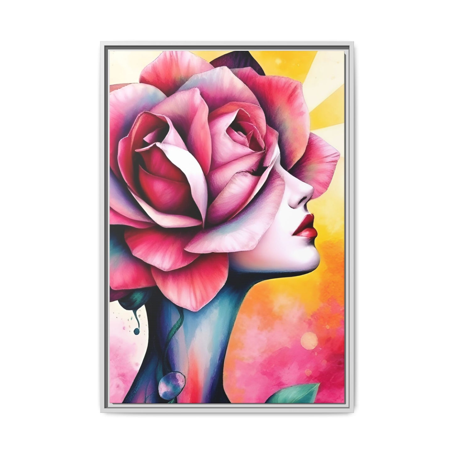 R&RH Framed Wall Art - Vibrant Floral Woman Portrait