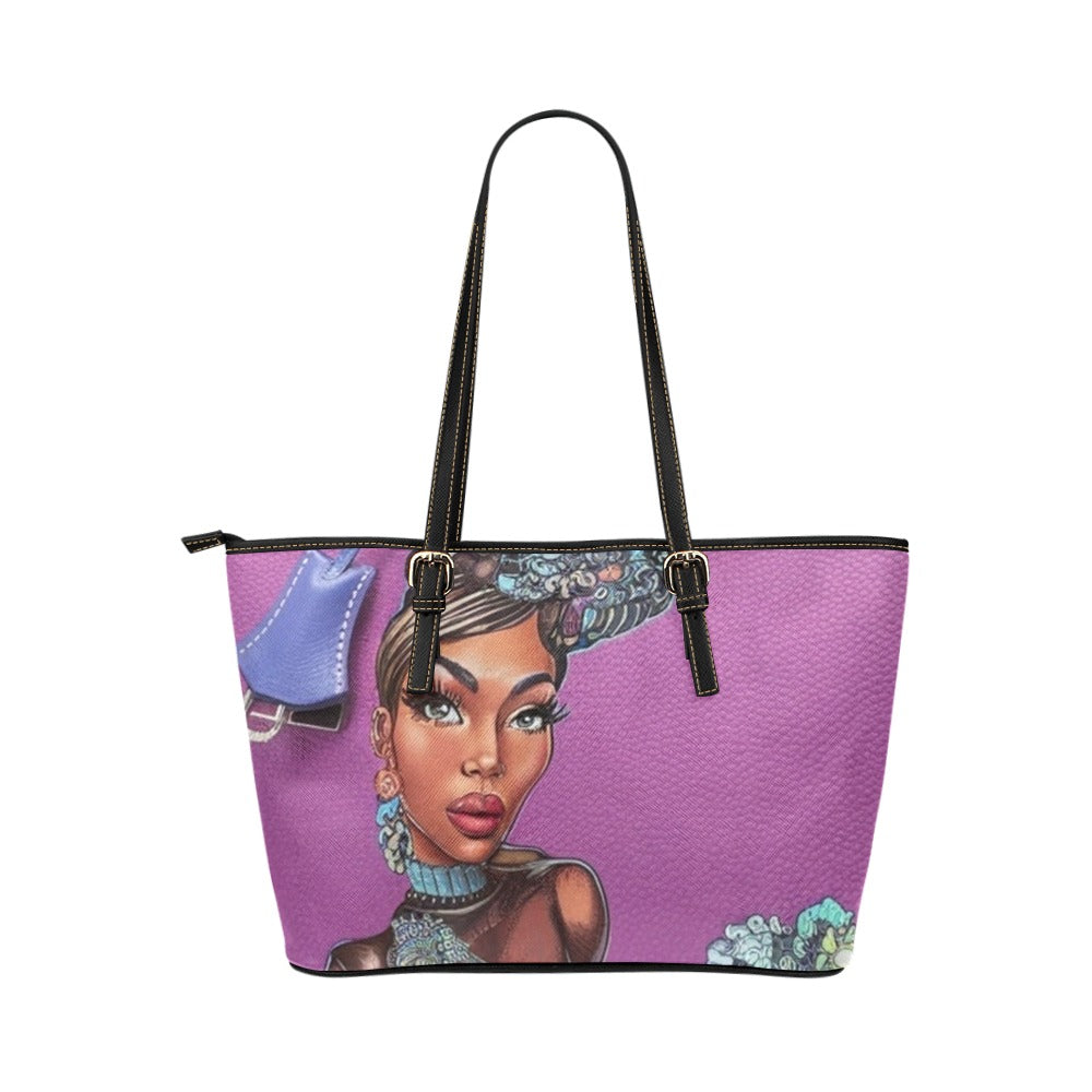 R&RH Caricature Class Purple Womens Pu Leather Tote Bag