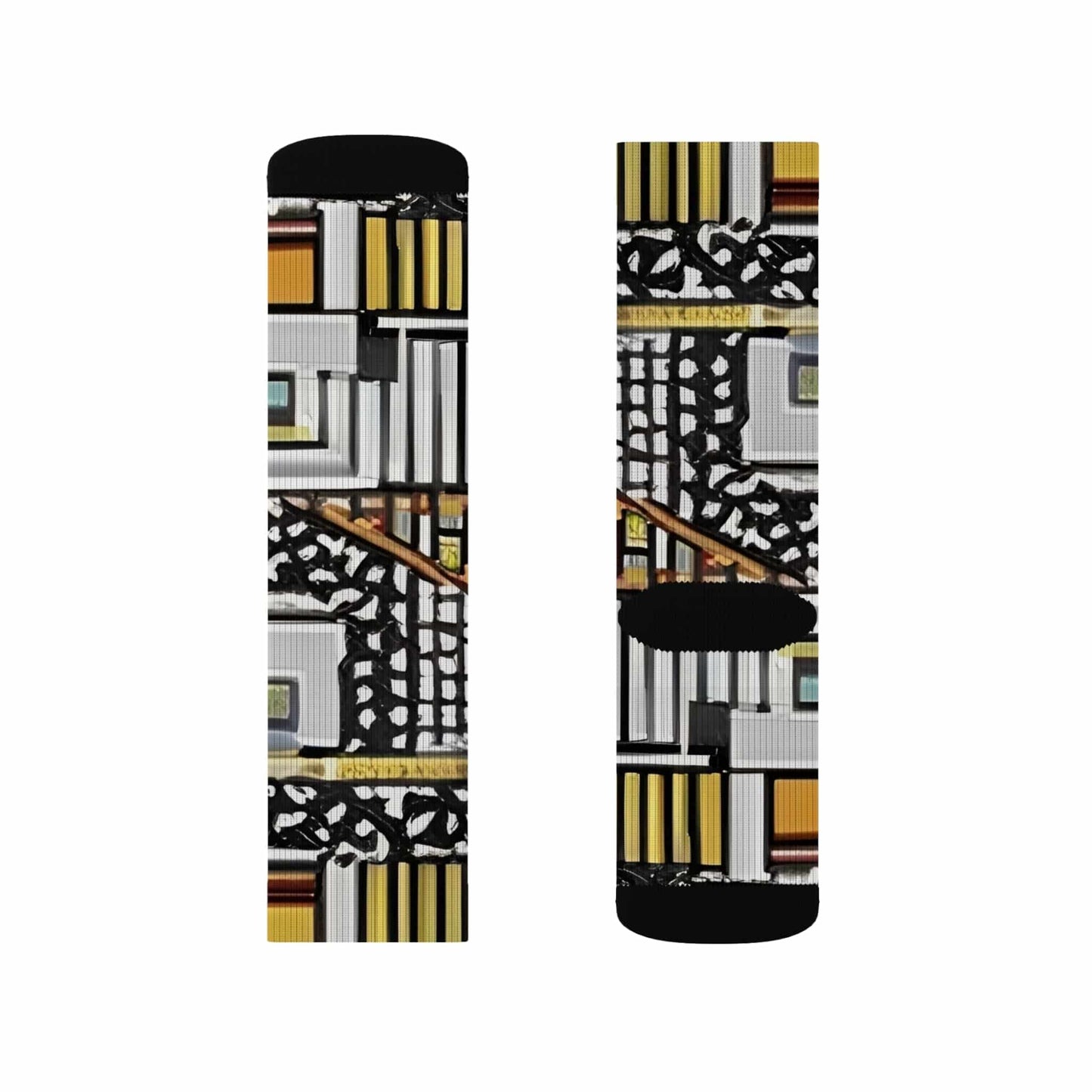 R&RH Artistic Yellow Unisex Patterned Sublimation Socks - Unique Abstract Design for Stylish Comfort