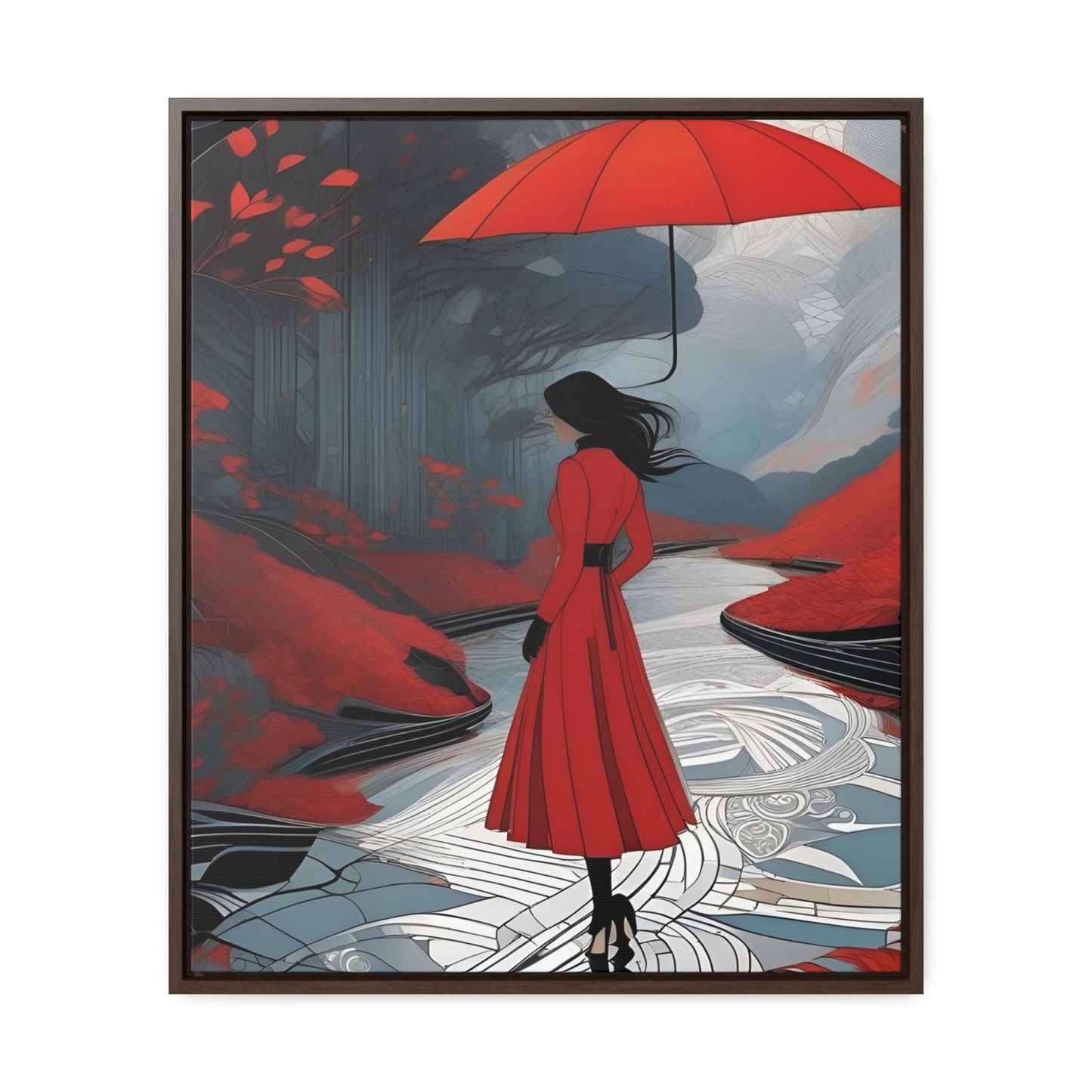 R&RH Red Umbrella Art Canvas Wrap - Elegant Wall Decor for Home