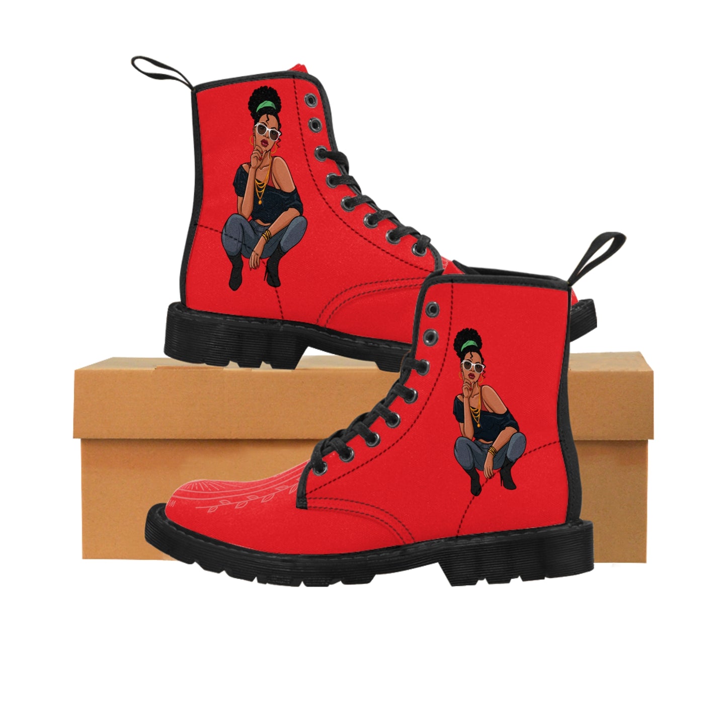 R_RH Women's Red Design Canvas Boots - Rich and Rich Homeopportunities 