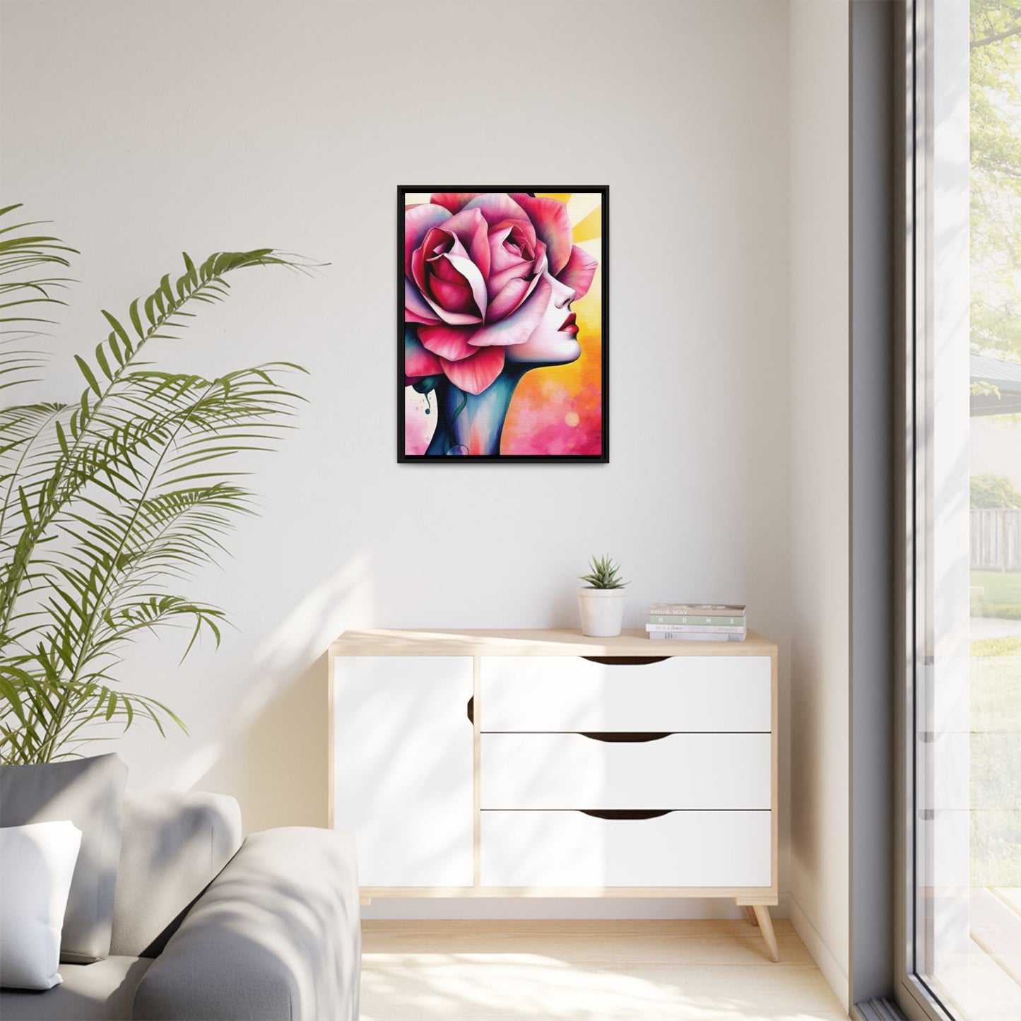 R&RH Framed Wall Art - Vibrant Floral Woman Portrait