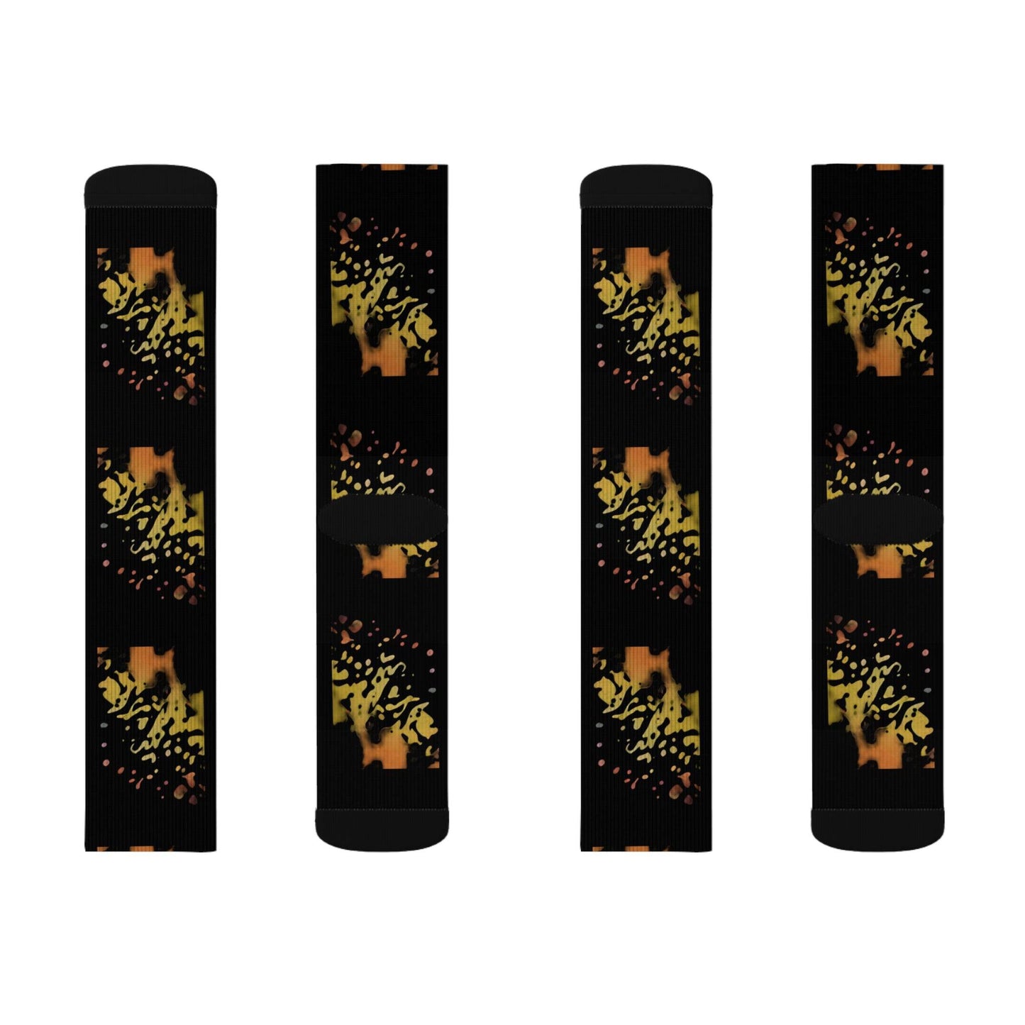 R&RH Unique Sublimation Black Unisex Socks with Colorful Design - Perfect for Gifting and Everyday Wear