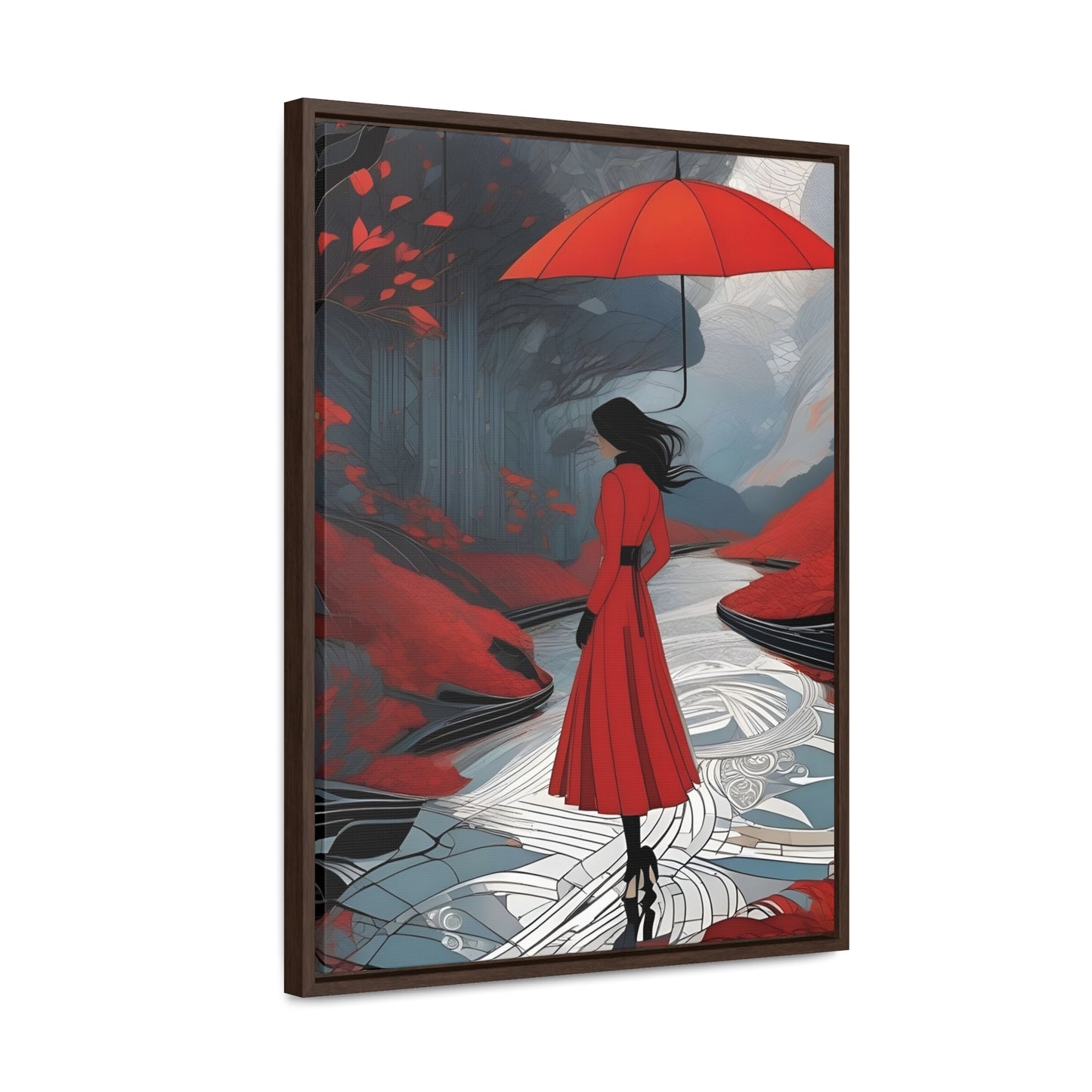 R&RH Red Umbrella Art Canvas Wrap - Elegant Wall Decor for Home