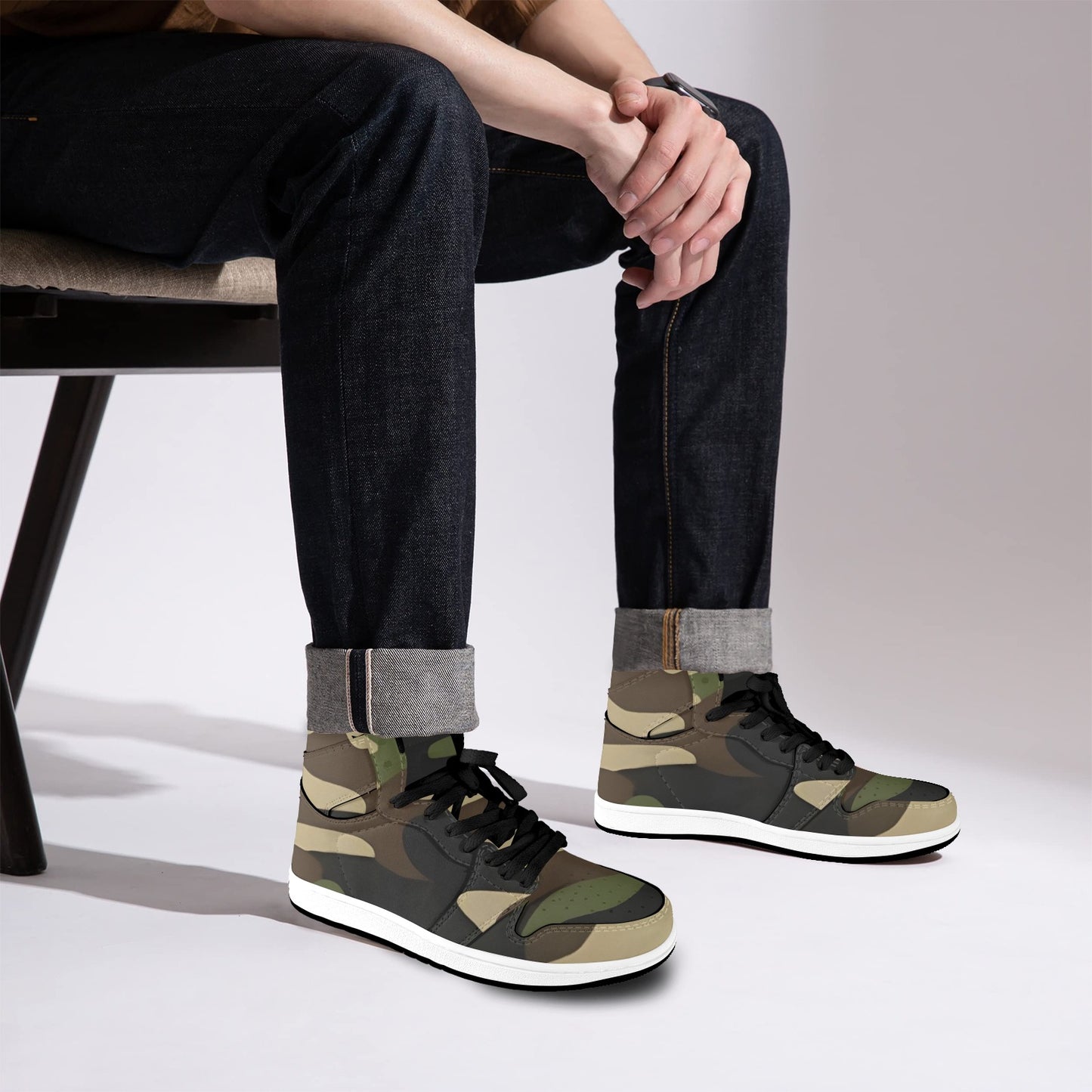 R&RH Camo Green Mens High Top Designer Sneaker