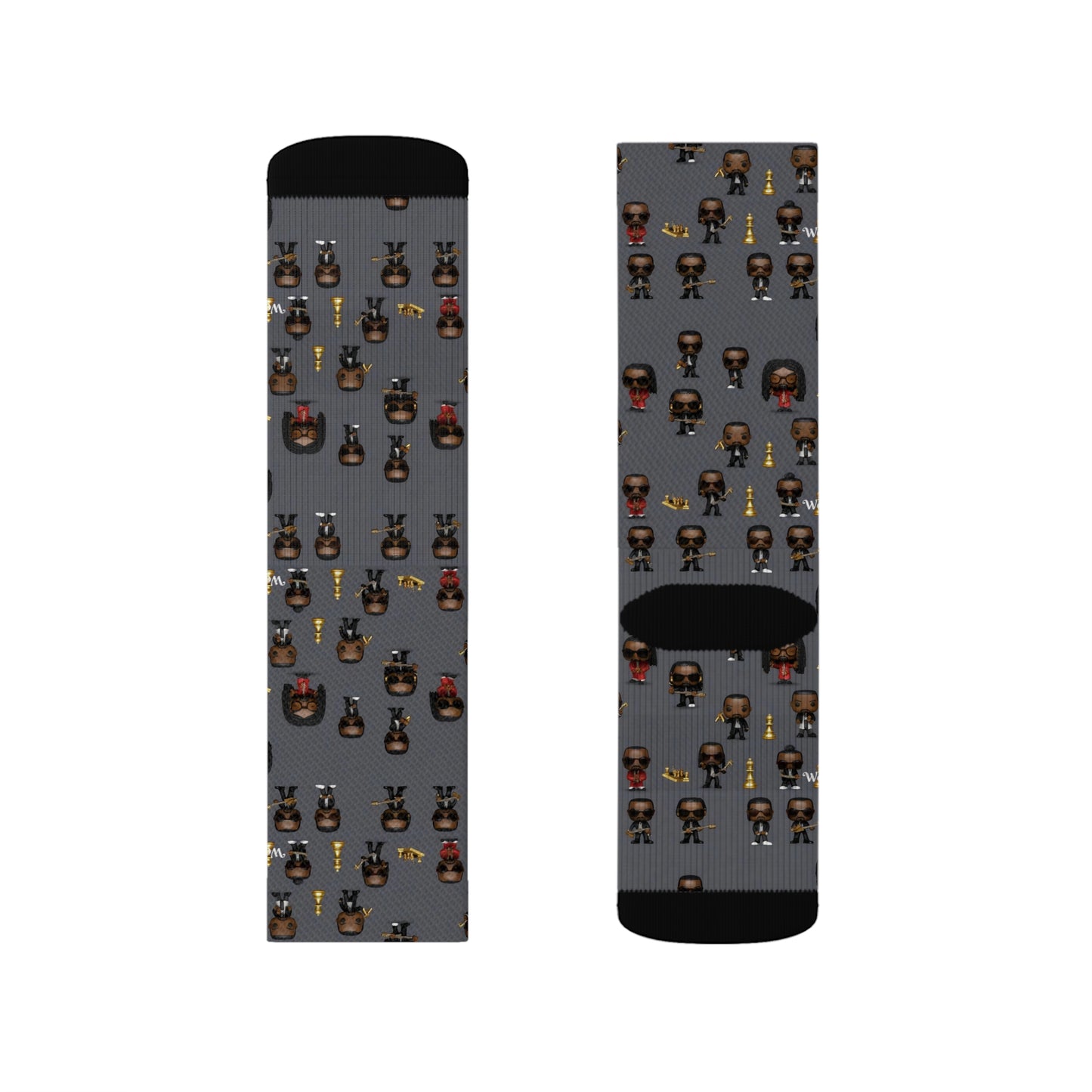 R_RH Grey Caricature Toon Men Sublimation Socks - Rich and Rich Homeopportunities 