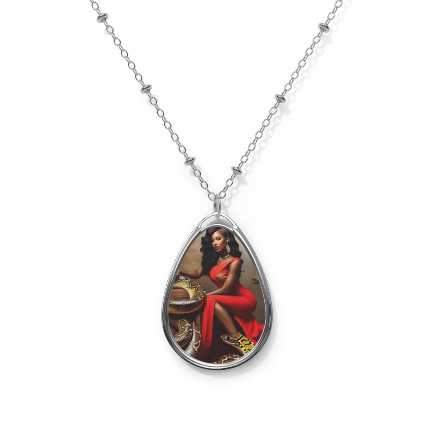 R&RH Elegant Red Oval Necklace with Stunning Artwork - Perfect Gift for Her