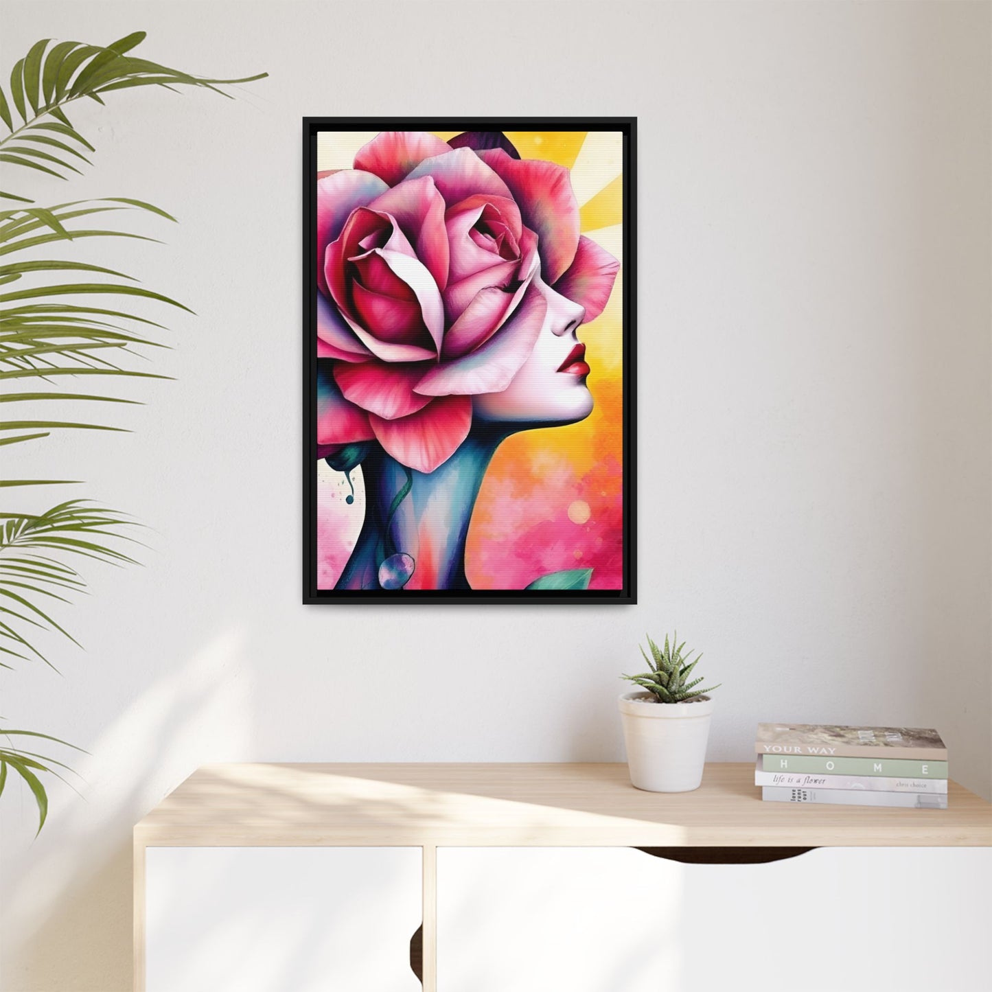 R&RH Framed Wall Art - Vibrant Floral Woman Portrait