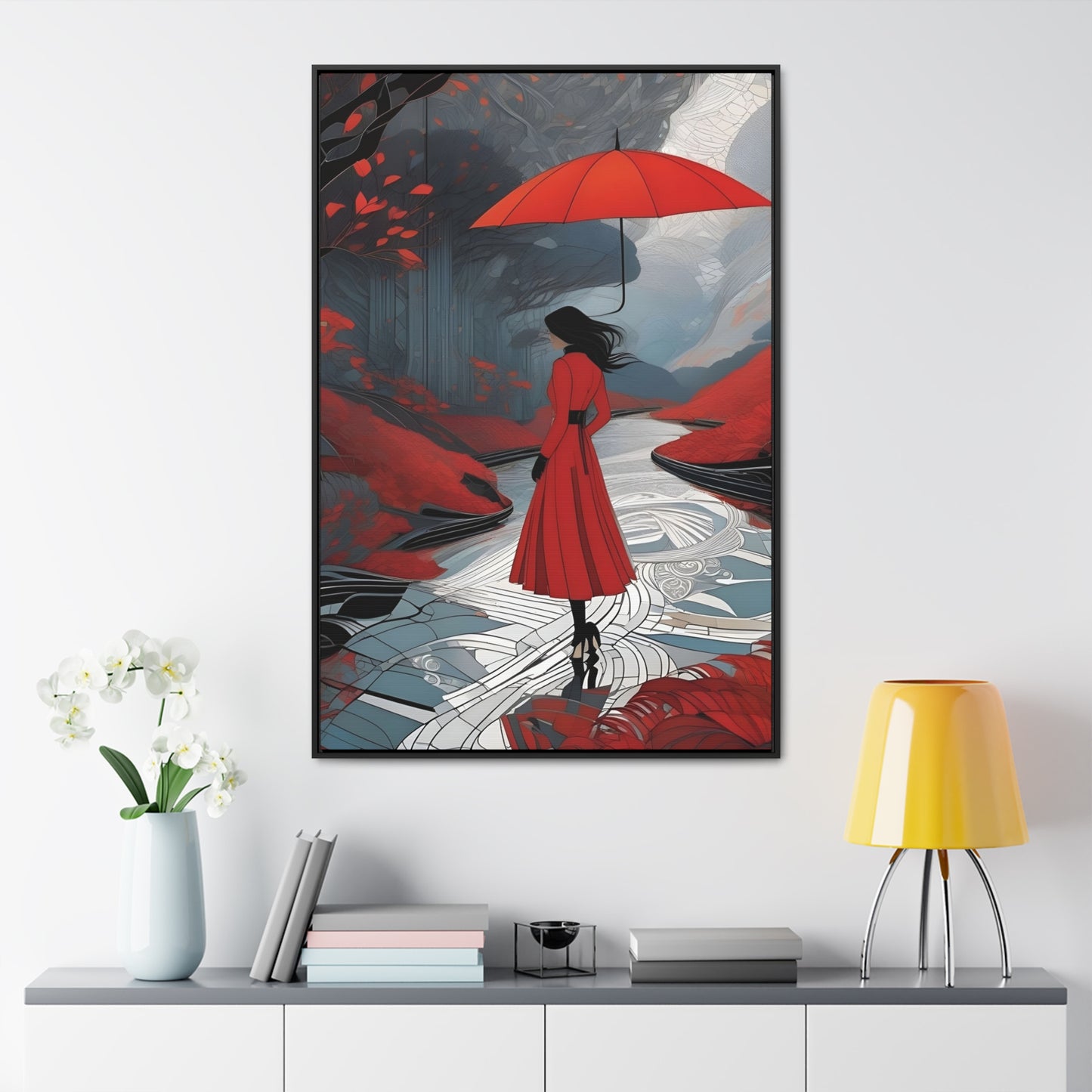 R&RH Red Umbrella Art Canvas Wrap - Elegant Wall Decor for Home