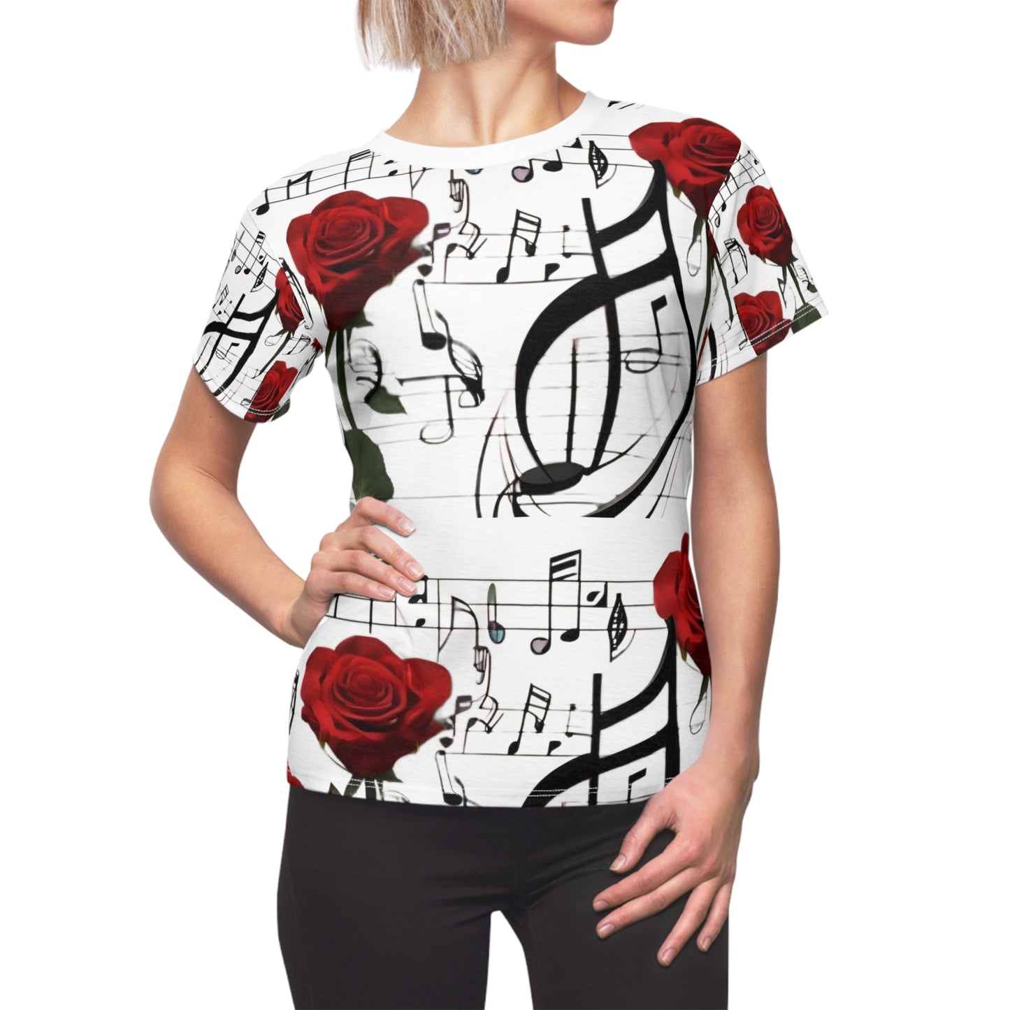 R&RH Rose & Music Notes Tee - Floral Music Themed T-Shirt for Music Lovers