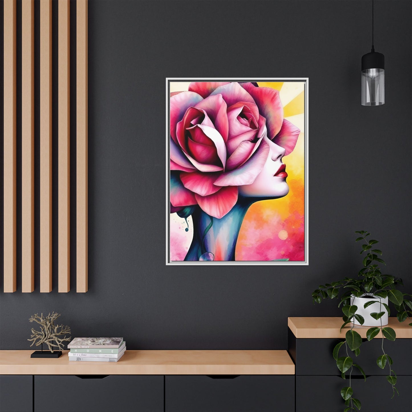 R&RH Framed Wall Art - Vibrant Floral Woman Portrait